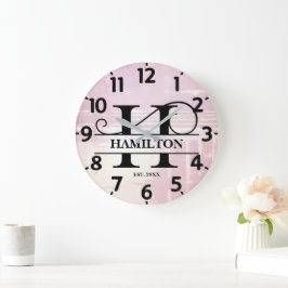 Blasslavender H-Monogramm gestört Große Wanduhr