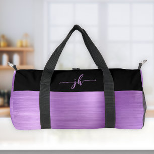 Blasslila gebürstetes Metall Schwarz Schrift Monog Duffle Bag