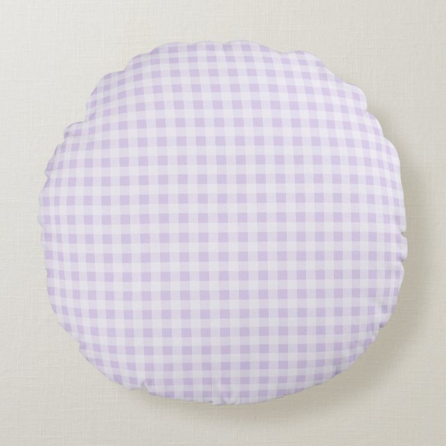 Blasslila Gingham Rundes Kissen (Vorderseite)