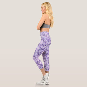 Blasslila und violett gepflastertes Patchwork-Terr Capri Leggings