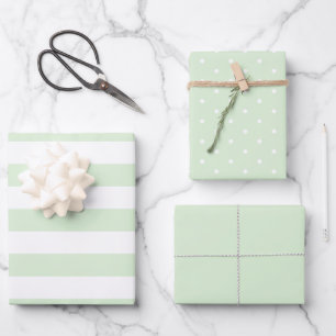 Blassmilchig grüner Polka Dot breit gestreift und Geschenkpapier Set