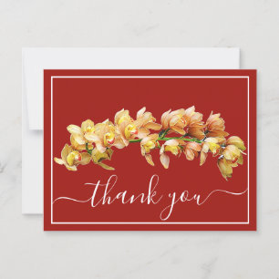 Blassorange Gelbe Orchidee Roter Hintergrund Danke Postkarte
