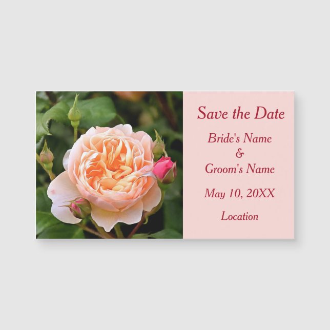 Blassorange Rose und Buds Save the Date Magnetkarte (Vorderseite)