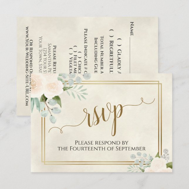 Blasspfirsich oder weiße Rosen Elegantes Boho Hoch RSVP Karte (Vorne/Hinten)