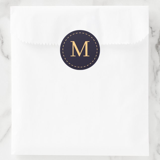 Blasspfirsich und tiefblau mit Monogramm Runder Aufkleber (Von Creator hochgeladen)