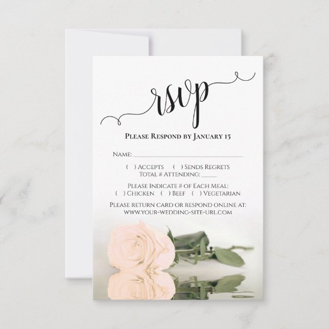 Blasspfirsichfarbene Rose Elegante Hochzeit RSVP Karte (Vorderseite)