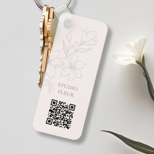 Blasspink   Chic Minimal Floral QR Schlüsselanhäng Schlüsselanhänger