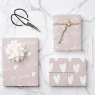 Blassrodene Rose mit Liebe Gemustert Geschenkpapier Set