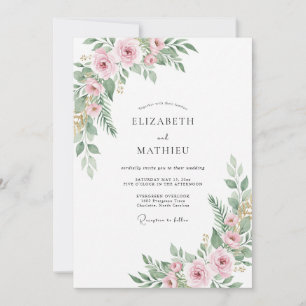 Blassrosa Ätherische Florale Hochzeit Einladung