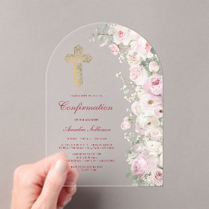 Blaßrosa Blumenbogen Konfirmation Acryleinladungen