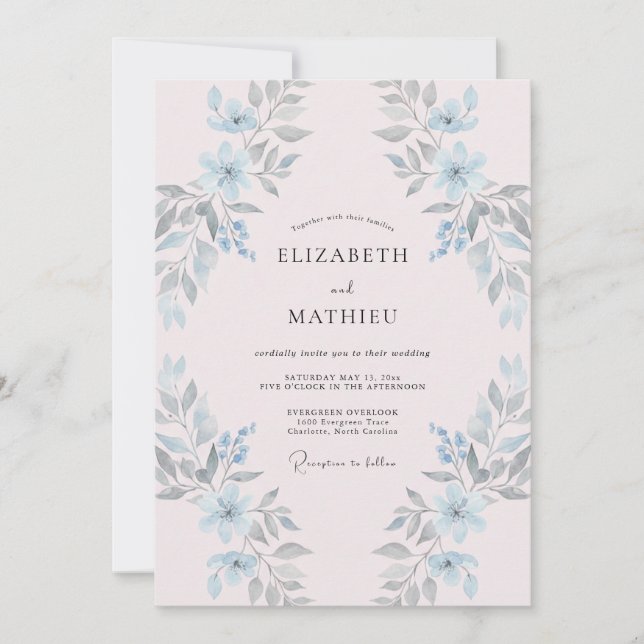 Blassrosa Celeste Gemalte Hochzeit Einladung (Vorderseite)