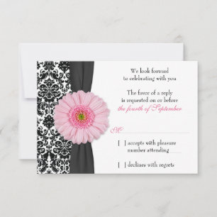 Blassrosa Gerber-Daisy-Damask-Hochzeits-RSVP-Antwo Einladung