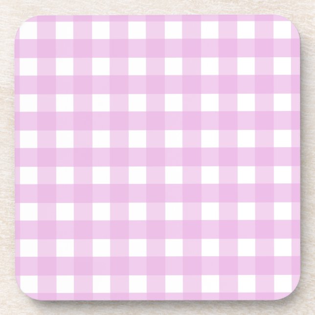 Blassrosa Gingham Getränkeuntersetzer (Vorderseite)