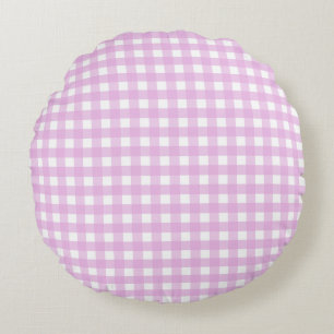Blassrosa Gingham Rundes Kissen