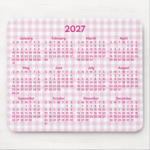 Blassrosa Gingham Whimsical 2027 Kalender Mousepad