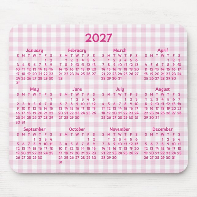 Blassrosa Gingham Whimsical 2027 Kalender Mousepad (Vorne)