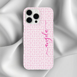 Blassrosa griechisches Schlüssel-Signatur iPhone 16 Pro Max Hülle