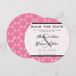 Blassrosa Hot Pink Damast Hochzeit Termin vormerke Einladung
