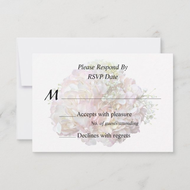 Blassrosa Hydrangea mit Babyatmung RSVP Karte (Vorderseite)