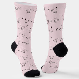 Blassrosa Katzen-Linienkunst-Muster Socken