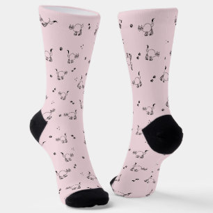 Blassrosa Katzen-Linienkunst-Muster Socken