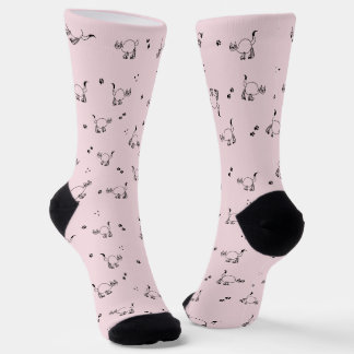 Blassrosa Katzen-Linienkunst-Muster Socken
