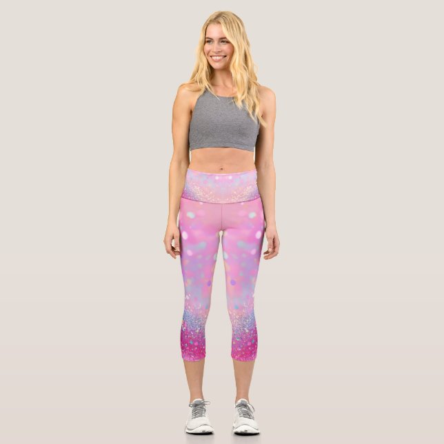 Blassrosa mit Glitzer-Effekt Capri Leggings (Vorderseite)
