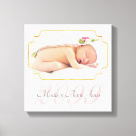 Blassrosa Streifen mit Name Baby SQUARE Foto Leinwanddruck