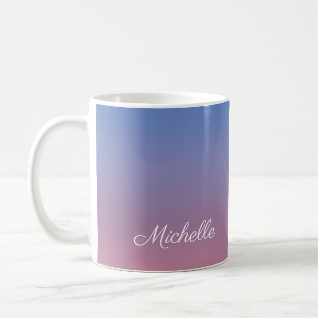 Blassrosa und blaue Gradientenombre Kaffeetasse (Links)