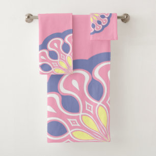 Blassrosa und Graues abstraktes modernes Mandala Badhandtuch Set