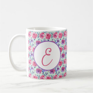 Blassrosa und lila Wasserfarbe Floralmonogramm Kaffeetasse