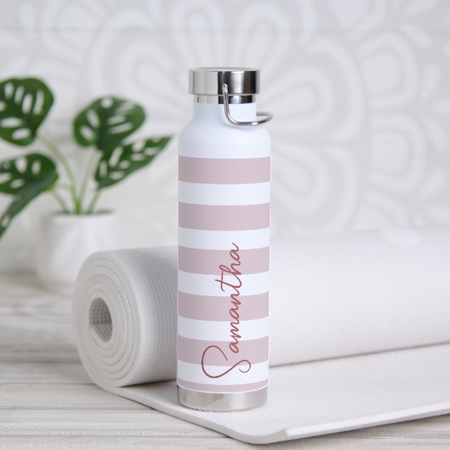 Blassrosa und weiße Streifen Personalisiert Trinkflasche (Yoga)