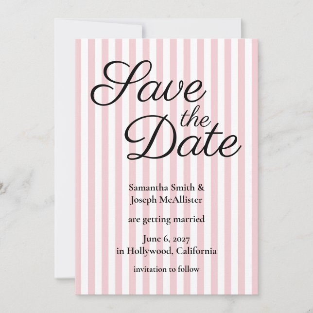 Blassrosa und weiße Streifen Save The Date (Vorderseite)