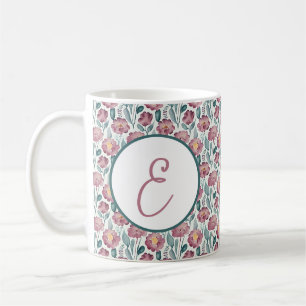 Blassrotes Aquarell-Blumenmuster-Monogramm Kaffeetasse