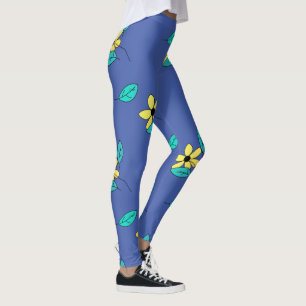 Blasstürkisfarbene Blätter Gelbe Blume Sketch Leggings