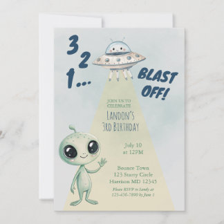 Blast Off Alien Boys Third Birthday Einladung