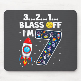 Blast Off I'm 7 Years Old 7th Birthday Spaceship A Mousepad