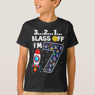 Blast Off I'm 7 Years Old 7th Birthday Spaceship A T-Shirt