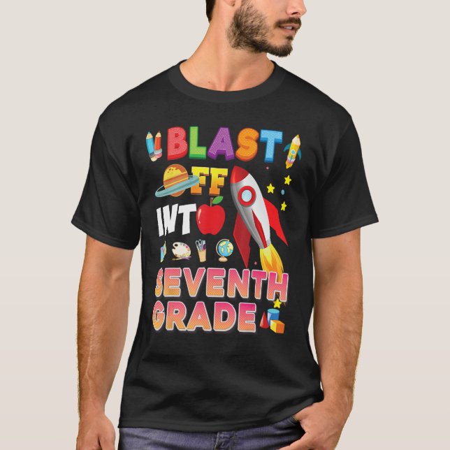 Blast Off Into 7th Grade Back To School Seventh Ro T-Shirt (Vorderseite)