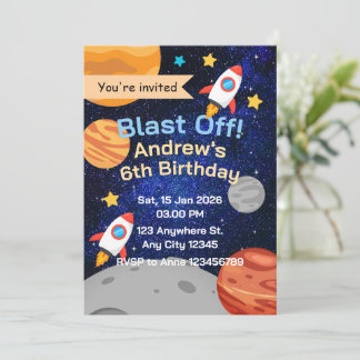Blast Off Rocket Space Birthday for Boys Einladung
