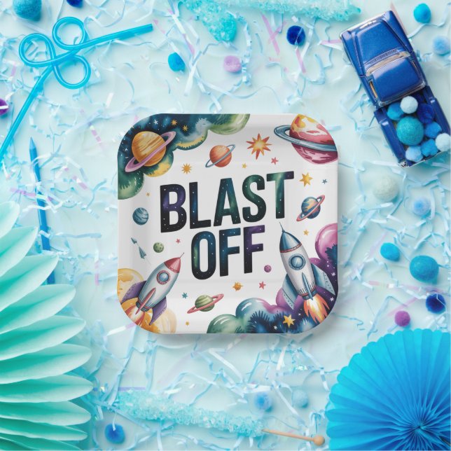 "Blast Off Space Boy Astronaut Birthday Party" Pappteller (Party)
