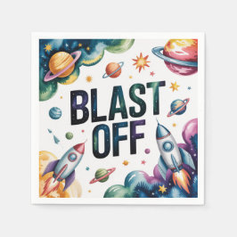 "Blast Off Space Boy Astronaut Birthday Party" Serviette