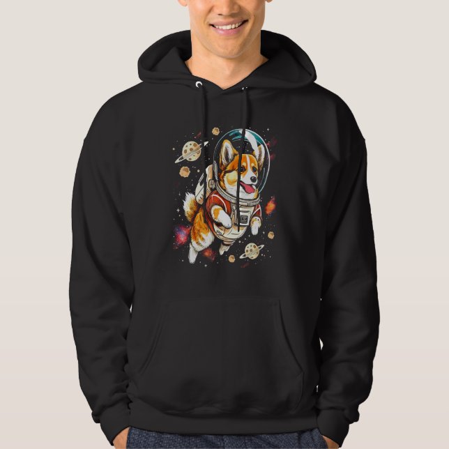 Blast Off with a Dog in Space  Cute Pembroke Welsh Hoodie (Vorderseite)