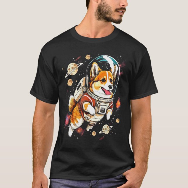 Blast Off with a Dog in Space  Cute Pembroke Welsh T-Shirt (Vorderseite)
