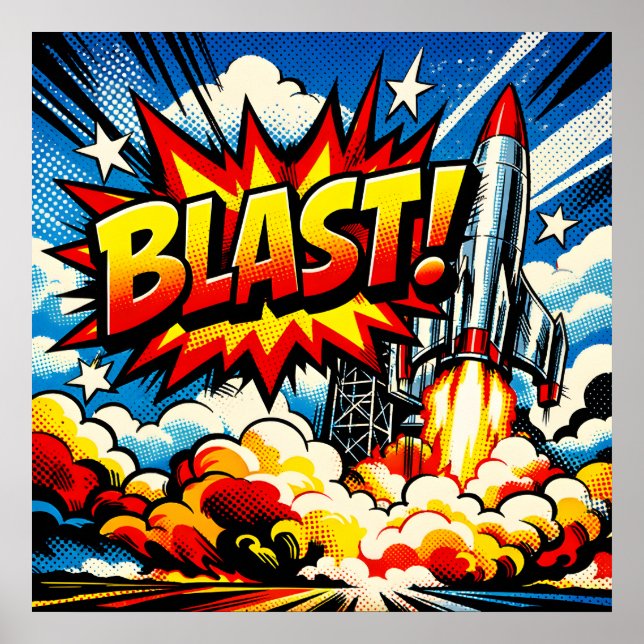BLAST! Retro-Pop-Art-Raketenexplosion Poster (Vorne)