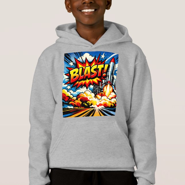 BLAST! Retro Pop Art Rocket Explosion Hoodie (Vorderseite)