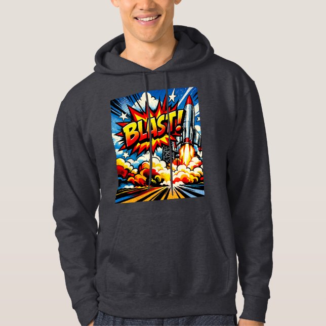 BLAST! Retro Pop Art Rocket Explosion Hoodie (Vorderseite)