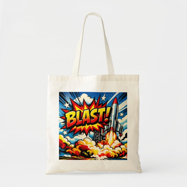 BLAST! Retro Pop Art Rocket Explosion Tragetasche (Vorne)