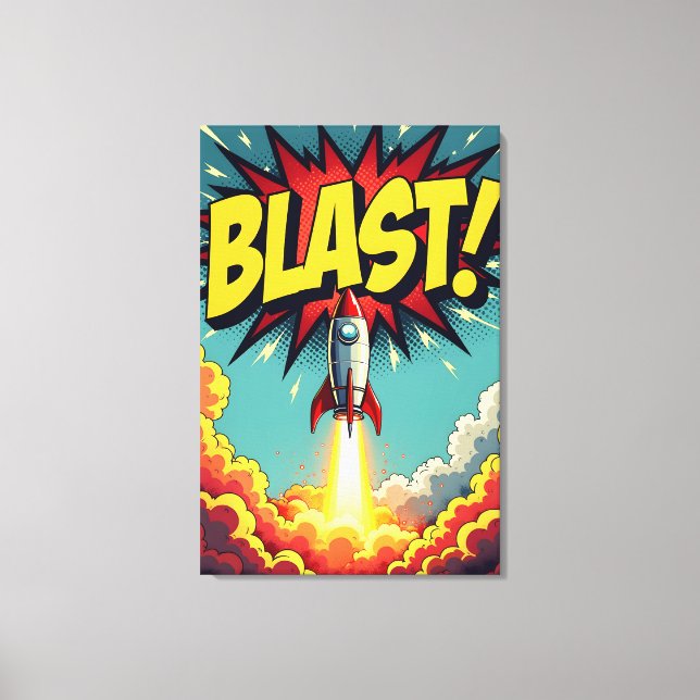 BLAST! Vintage Comic Style Rocket Explosion Leinwanddruck (Vorderseite)