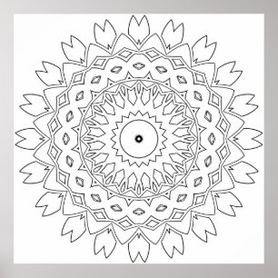 Blatt-Blütenblatt-Mandala-Malvorlage mit Sternenke Poster